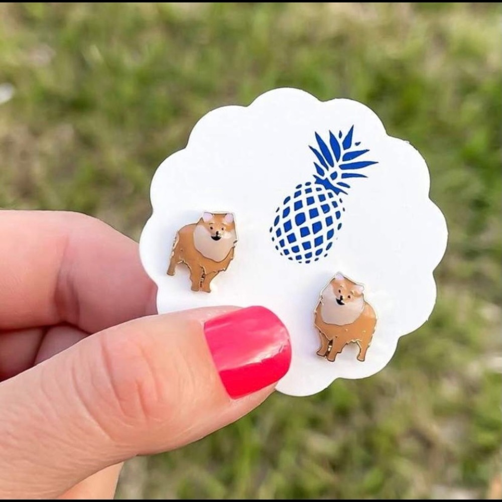 Prep Obsessed Golden Pomeranian Enamel Earrings